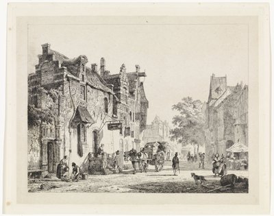 Városkép lovaskocsival alkotó: Cornelis Springer