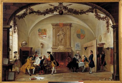 A Franciaország elleni háború allegóriája A holland katonák a spanyol örökösödési háború (1701-1714), valamint az Anglia, Hollandia és Poroszország által alkotott koalíció közötti stratégiákat tanulmányozzák Franciaország és Spanyolország között. Cornelis  alkotó: Cornelis Troost