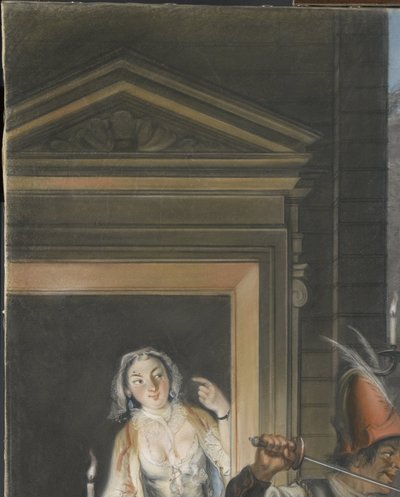 A vesztegetési jelenet Johan van Paffenrode (1661) „Hopman Ulrich avagy megtévesztett kapzsiság” című vígjátékának második felvonásából. alkotó: Cornelis Troost