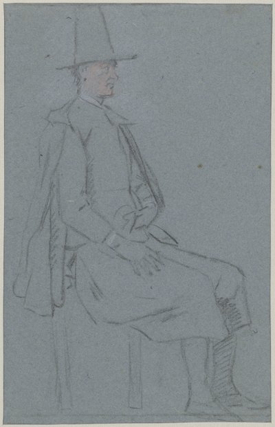 Ülő croaker, profil jobbra, egyik kezével a combon alkotó: Cornelis Troost
