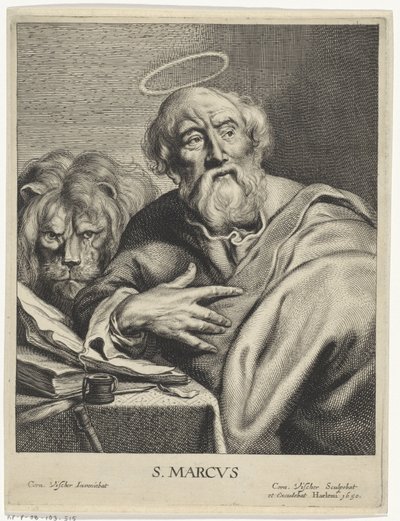 Márk evangélista oroszlánnal S. MARCVS (cím az objektumon) Négy evangélista (sorozat címe) alkotó: Cornelis Visscher (II)