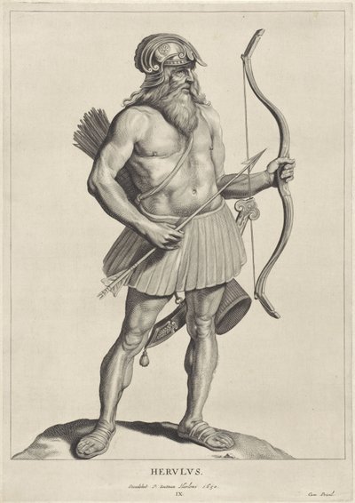 herulian Herulus (cím az objektumon) Oude hier woonachtige volken (sorozat címe) Peplus vagy a gótok, vandálok, svábok, heruli, gepidák, markomannok és az ősi négyes képek Marcus Zuerius Boxhornius ókori műemlékeiből és múzeumából (cicike sorozat) alkotó: Cornelis Visscher (II)