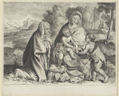 Táj a Szent Családdal, Keresztelő Jánossal és Erzsébettel alkotó: Cornelis Visscher (II)