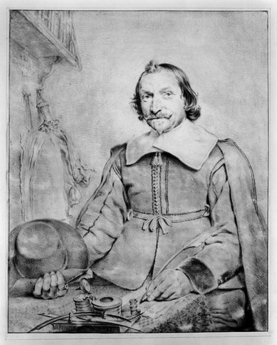 Asztalnál ülő szakállas férfi félalakos portréja alkotó: Cornelis Visscher