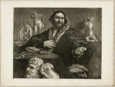 Andrea Odoni portréja, a Reynst kabinetből; Reynst kabinet: Híres művészek által festett különböző képek metszetei alkotó: Cornelis Visscher