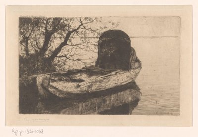 Kikötött evezős csónak tetővel alkotó: Cornelis Vreedenburgh (signed by artist)
