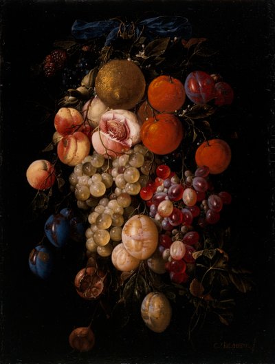 Csendélet Szőlő, Cseresznye és Szilva Lóg Egy Köröm Egy Kék Szalaggal alkotó: Cornelis de Heem