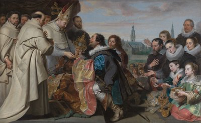 Az egyházi kincsek visszaszolgáltatása Szent Norbertnek az eretnek Tankelin legyőzése után, a Snoeck család portréjával. alkotó: Cornelis de Vos