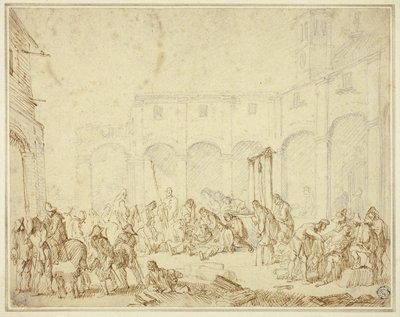 Sebesült katonák a Város téri udvarban alkotó: Cornelis de Wael