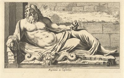 Neptun-szobor a római Capitolium szökőkútjánál Neptunusz a Capitolióban (cím az objektumon) Eigenlyke képek száz leghíresebb szoborról vagy antik szoborról, amelyek Rómában állnak (sorozat címe) alkotó: Cornelis van Dalen (I)