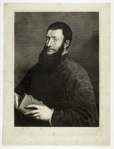 Pietro Aretino költő portréja, a Reynst-kabinetből; Variarum imaginum a celeberrimis artificibus pictarum Caelaturae (Reynst-kabinet: Híres művészek által festett különböző képek metszetei). alkotó: Cornelis van Dalen II
