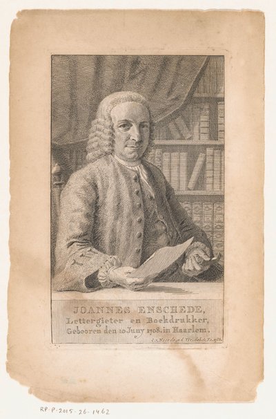 Johannes Enschedé portréja Joannes Enschede, típusalapító és könyvnyomtató (cím az objektumon) alkotó: Cornelis van Noorde