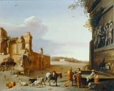 Az ókori Róma romjai Marcus Aurelius áldozatát ábrázoló domborművel ... alkotó: Cornelis van Poelenburgh or Poelenburch