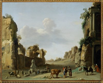 A Campo Vaccino kilátása egy szamárral ... alkotó: Cornelis van Poelenburgh or Poelenburch