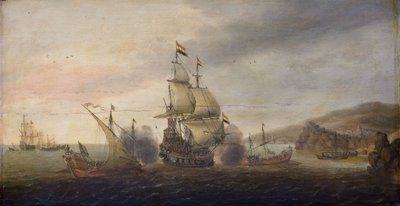 Tengerészeti csata a holland harcosok és a spanyol gályák között, 1633-50 alkotó: Cornelius Bol
