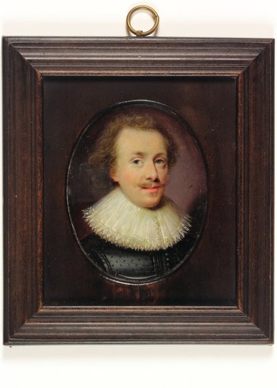 Egy úriember, fekete figurás dupla, leeső csipkeszélű fodros (akvarell pergamen) alkotó: Cornelius I (attr.to) Johnson