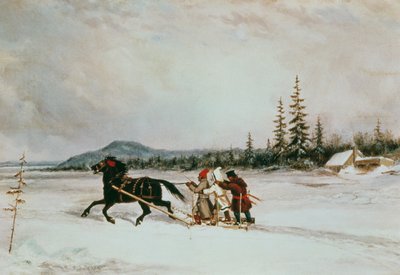 Lakói szánkózás, 1855 körül alkotó: Cornelius Krieghoff