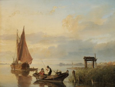 Halászhajók naplementekor alkotó: Cornelis Springer
