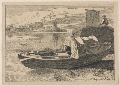 Csónakok a folyón, szélmalom a távolban, 1809. alkotó: Cornelius Varley