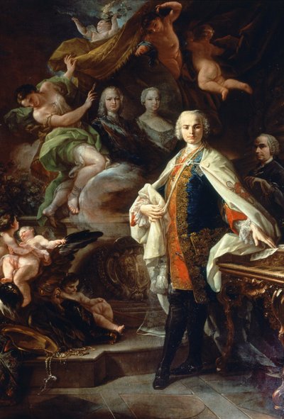Carlo Farinelli olasz kasztrált (Carlo Broschi, 1705-1782), II. Fülöp spanyol udvarában, a Calatrava-rend fehér köpenyét viselve. Corrado Giaquinto (1703-1766) festménye, Polgári Bibliográfiai Zenei Múzeum, Bologna. alkotó: Corrado Giaquinto