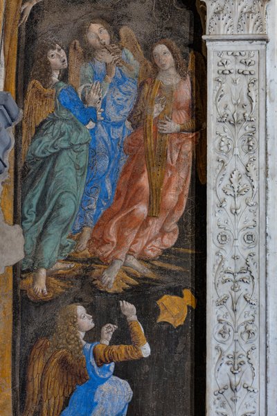 A szentség csodája: részlet néhány angyallal zenél (freskó) alkotó: Cosimo Rosselli
