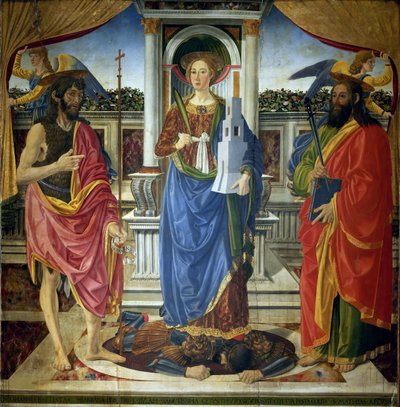 Szent Borbála Keresztelő Jánossal és Mátéval, 1470 körül. alkotó: Cosimo di Lorenzo Rosselli