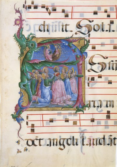 Kéziratos megvilágítás a Szűz mennybemenetelével kezdetben A..., 1450-60. alkotó: Cosmè Tura