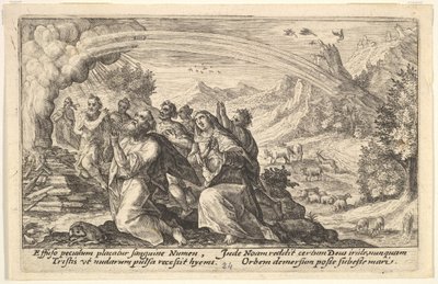 Isten szövetséget köt Noéval: a füstölgő máglya mellett Noé letérdel p..., 1612. alkotó: Crispijn de Passe I