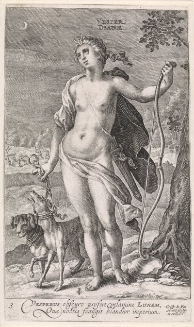 Este Vesper Dianæ (cím a tárgyon) The Four Times of the Day (sorozat címe) alkotó: Crispijn van de Passe (I)