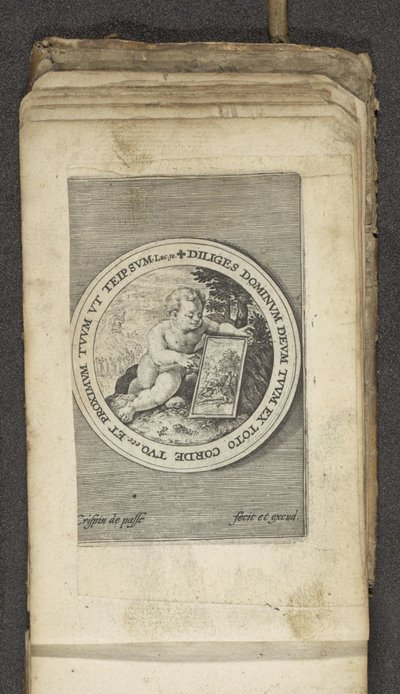 Putto tablettával Putti Isten szavát ábrázolva (sorozat címe) Verbum Dei (sorozat címe) alkotó: Crispijn van de Passe (I)