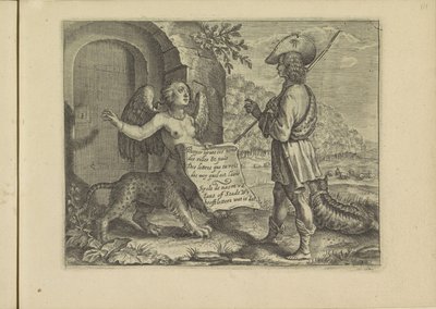 Gesprek tussen een sfinx en een herder A kereszténység néhány legnagyobb pásztorlánynak álcázott hölgyének valódi portréi. (sorozat címe) alkotó: Crispijn van de Passe (II)