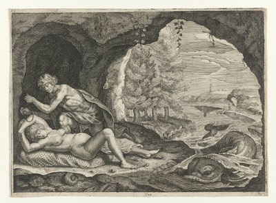 Péleusz az alvó Thetiszre leselkedik Ovidius metamorfózisai (sorozat címe) alkotó: Crispijn van de Passe (II)