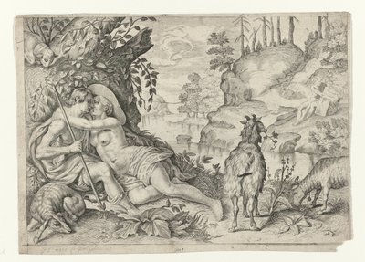 Polyphemust Acis en Galatea elkapta Metamorfosen van Ovidius (sorozat címe) alkotó: Crispijn van de Passe (II)