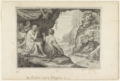 Polyphemus és Acis szeretik Galateát Ovidius metamorfózisai (sorozat címe) alkotó: Crispijn van de Passe (II)