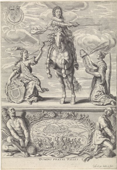 Az orléans-i Gaston Jean-Baptiste portréja, lóháton Domino Fratri Regis. (cím a tárgyon) alkotó: Crispijn van de Passe (II)