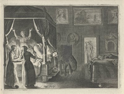 Hányó férfi az ágyban alkotó: Crispijn van den Queborn