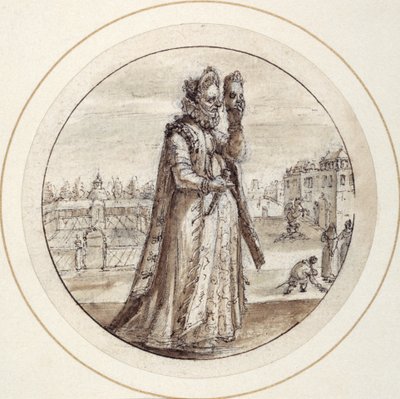Helena maszkkal, 17. század eleje (toll és barna tinta barna mosással) alkotó: Crispin I de Passe