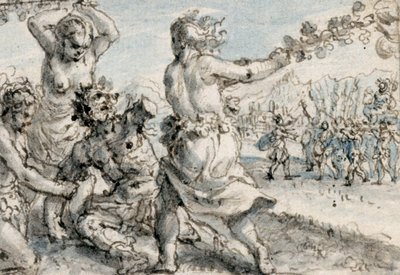 Pentheuszt verő maenádok, 17. század eleje (toll és barna tinta barna, kék és szürke mosással) alkotó: Crispin I de Passe