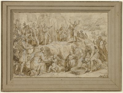 Mózes vizet csap a sziklából alkotó: Crispin van den Broeck