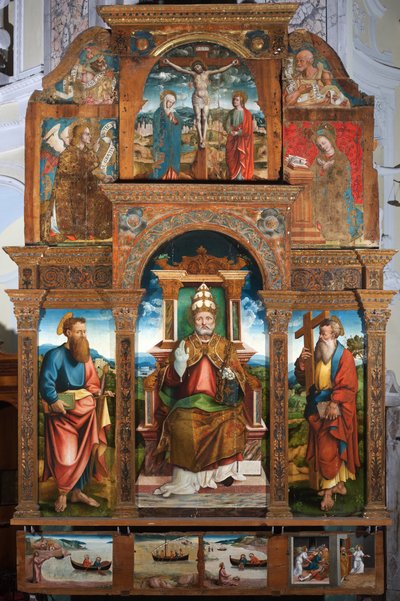 Szent Pétert ábrázoló poliptichon a székben alkotó: Cristoforo (fl.1525 1578) (attr.to) Pancalino