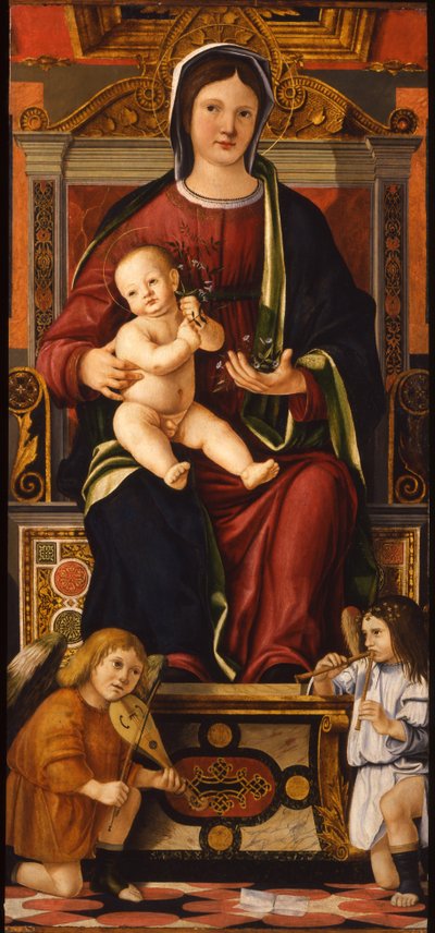 A két muzsikus angyallal trónoló szűz és gyermek, 1508-1510 alkotó: Cristoforo Caselli