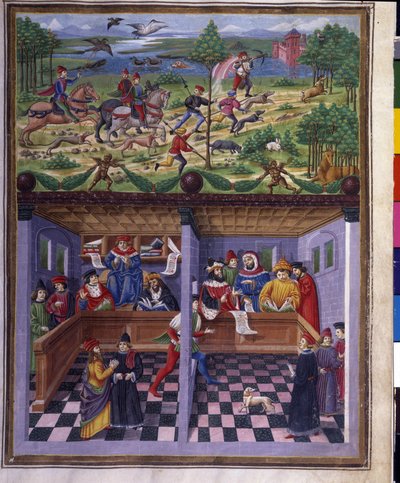 Március hatása: vadászat és udvar. Miniatűr Cristoforo de Predis (v. 1440-v. 1486) - a „” De Sphaera””” d