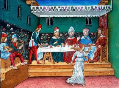 Heródes lakomáján Salome átadja János fejét (144r. körül). 1476 alkotó: Cristoforo De Predis