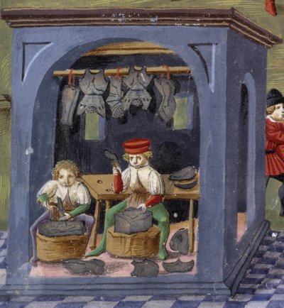 fegyverkovács a „” Hold hatása „” című művében: a kézművesek. Miniatűr Cristoforo de Predis (v. 1440-v. 1486) - a „” De Sphaera””” d
