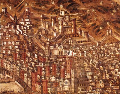 Genova és várának kilátása (részlet) 1597 (olaj, vászon) alkotó: Cristoforo de Grassi
