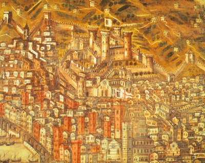 Genova és várának kilátása (részlet) 1597 (olaj, vászon) alkotó: Cristoforo de Grassi