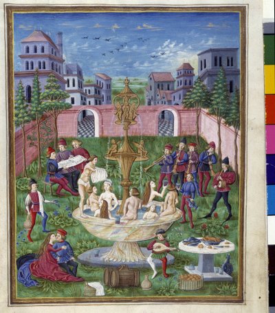 Merkúr hatása: a szerelem kertje és a fiatalság forrása. Miniatűr, amelyet Cristoforo de Predis (1440-1486) készített – a „” De Sphaera””” d