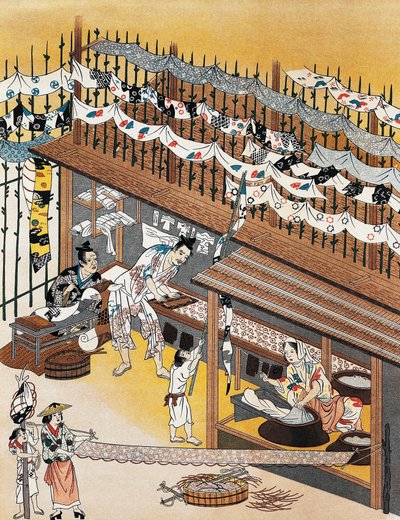Kézművesek munkában, szitanyomás festés, Edo-korszak (1600-1868) alkotó: Culture Edo