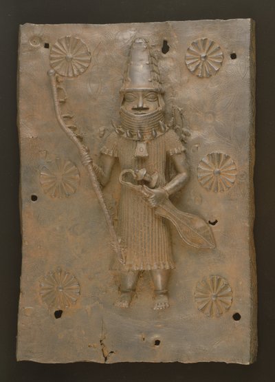 Harcost ábrázoló emléktábla, Benin, Nigéria (bronz) alkotó: Culture Edo
