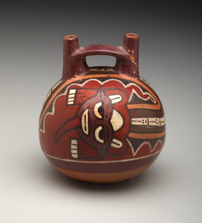 Dupla kiöntős palack: Istenség macskafejjel alkotó: Culture Nazca